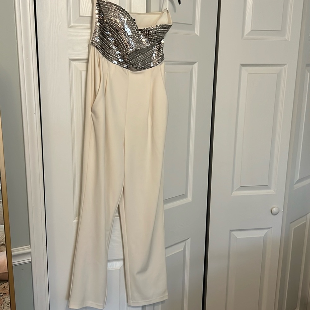 Express crème sequin jumpsuit